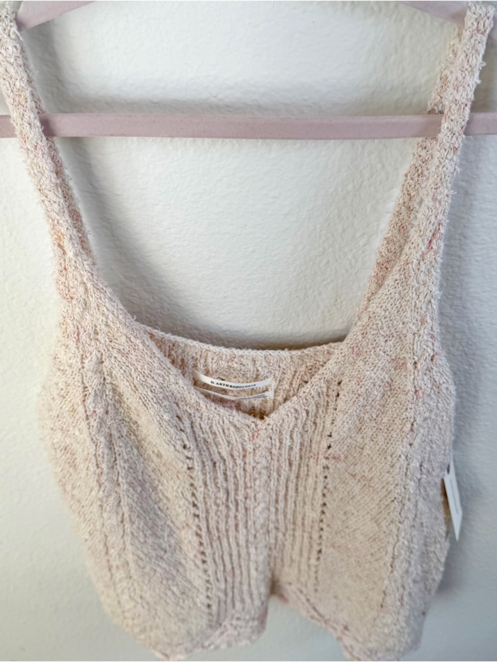 Anthropologie NWT Medium M Sweater Tank Top Space-Dye Cable Knit Scalloped Ivory - Picture 4 of 9